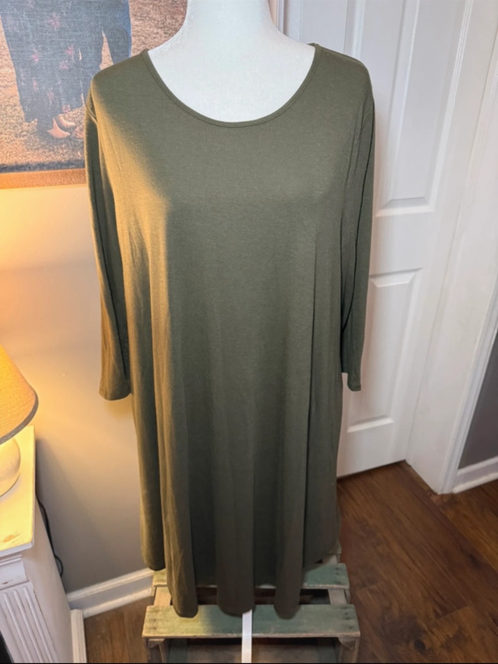 Zenana Outfitters Olive Green Long Sleeve Scoop Neck Dress